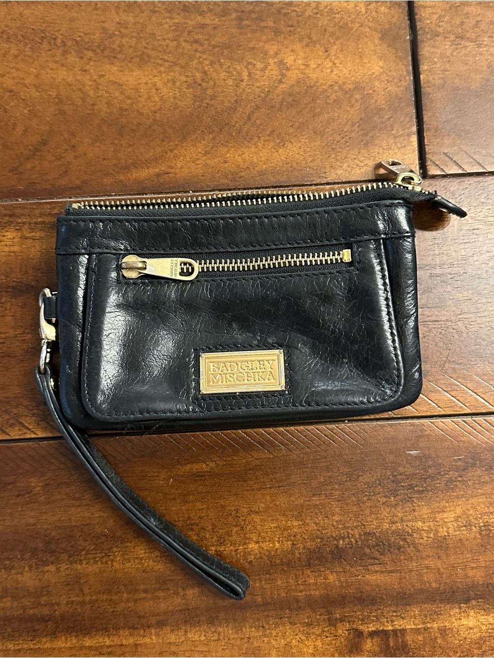 Badgley Mischka Black Leather Wristlet